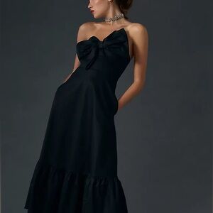 Anthropologie Hutch Bow Tie Maxi Dress Pockets Ruffle Hem Black